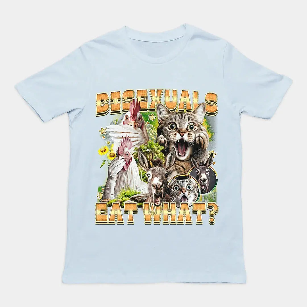 Bisexuals Eat What? (vintage style) T-Shirt - Orbital Clothing