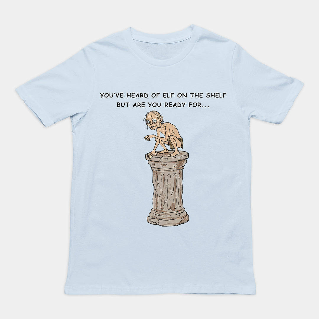 You've heard of elf on the shelf but are you ready for Gollum on a Collumn T-Shirt Orbital Clothing
