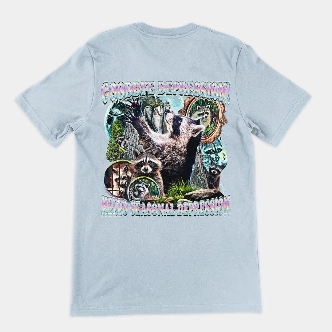 Goodbye Depression! Hello Seasonal Depression t-shirt (backprint) - Orbital Clothing