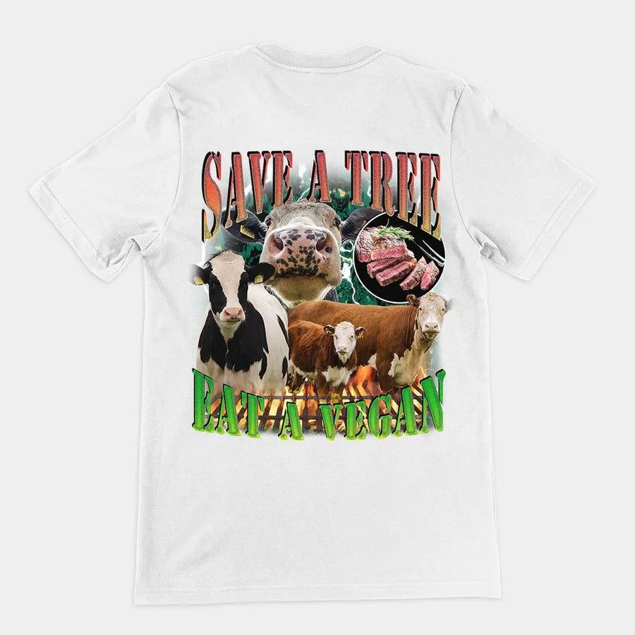Save a Tree Eat a Vegan t-shirt (backprint) - Orbital Clothing