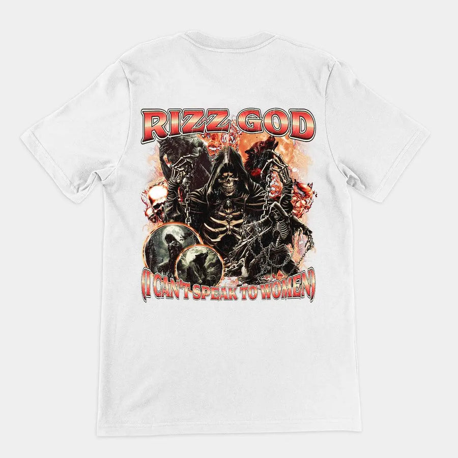 Rizz God (I Can't Speak to Women) t-shirt (backprint) - Orbital Clothing