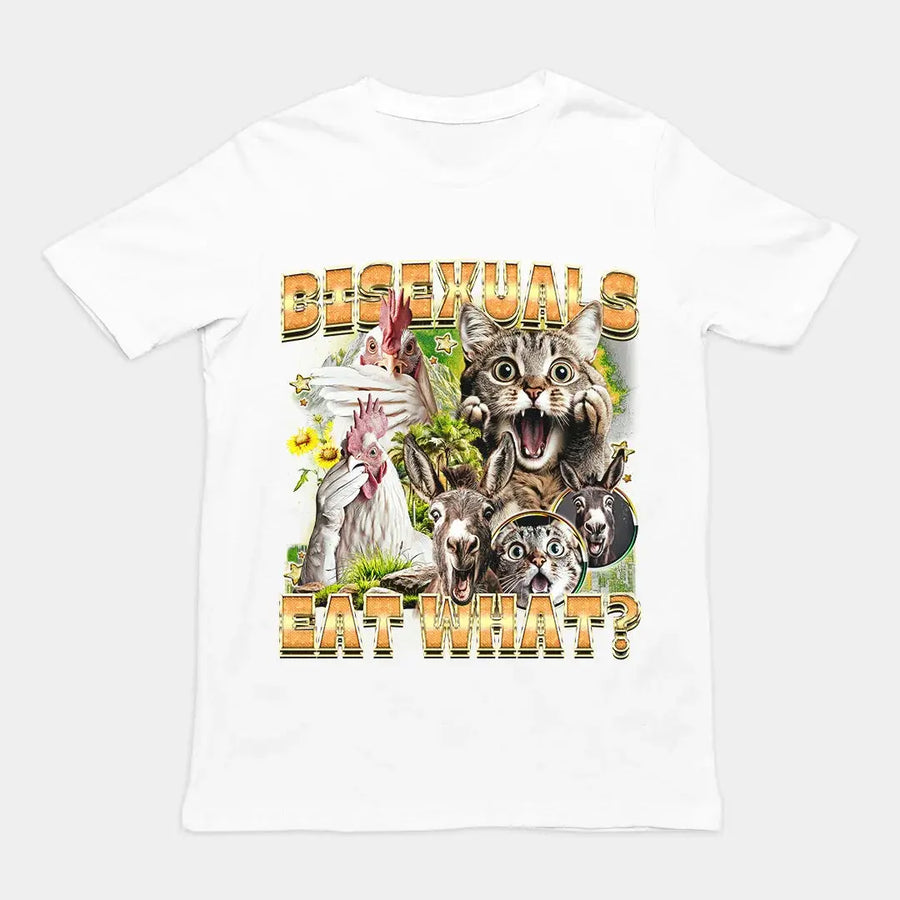 Bisexuals Eat What? (vintage style) T-Shirt - Orbital Clothing