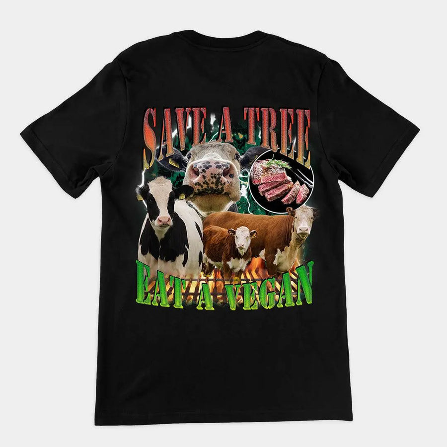 Save a Tree Eat a Vegan t-shirt (backprint) - Orbital Clothing