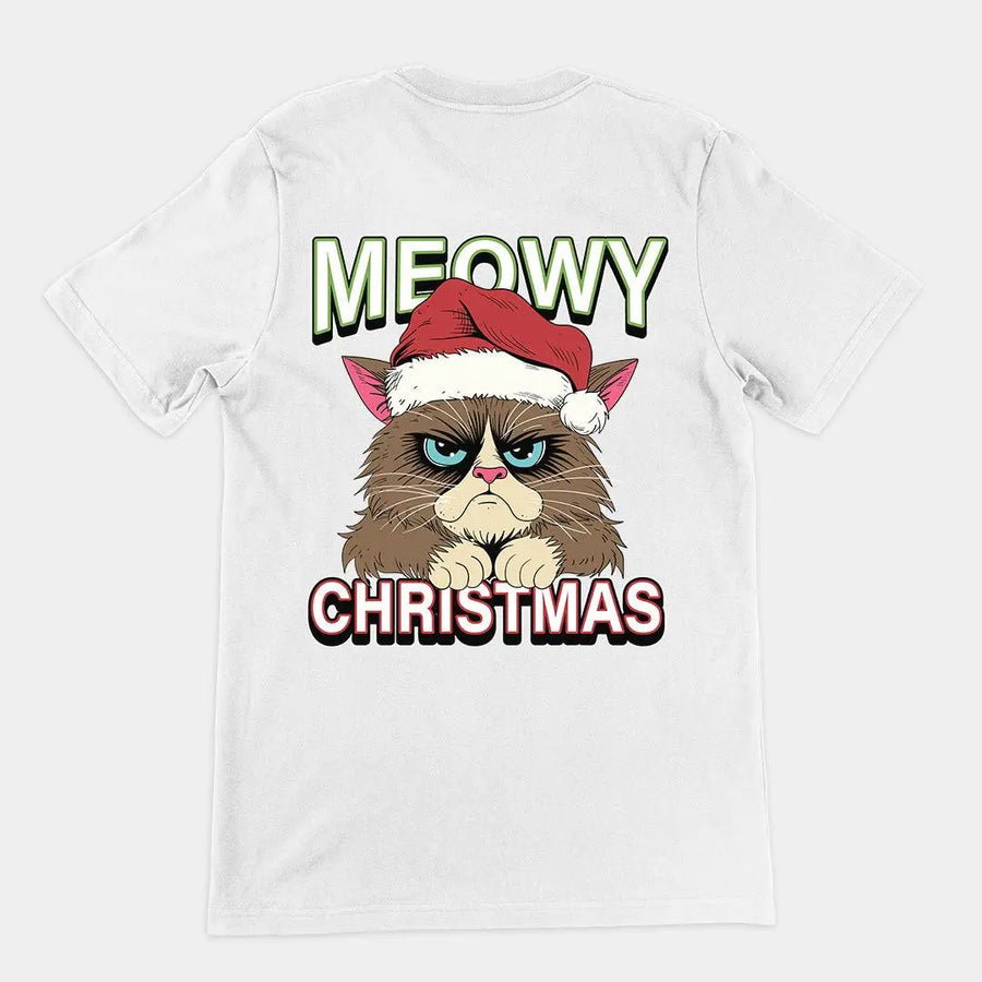 Meowy Christmas t-shirt (backprint) - Orbital Clothing