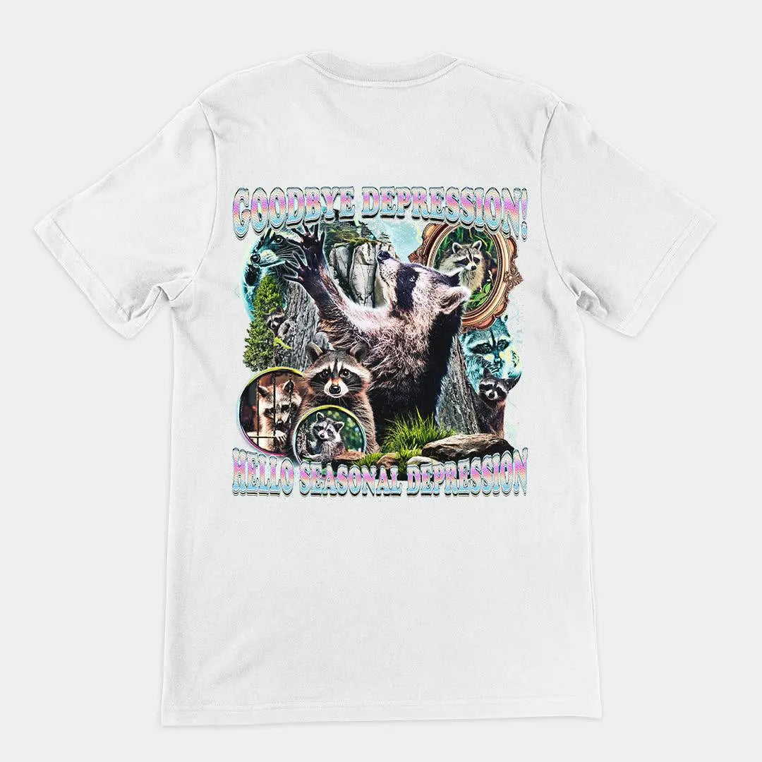 Goodbye Depression! Hello Seasonal Depression t-shirt (backprint) - Orbital Clothing