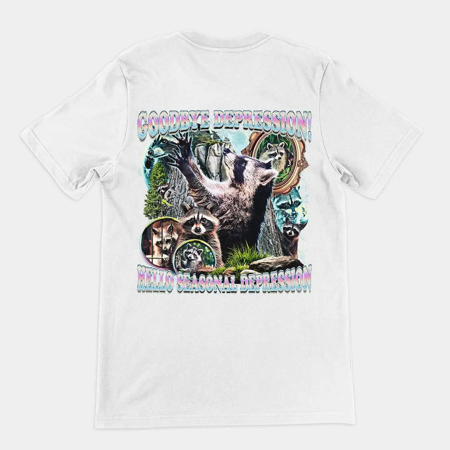 Goodbye Depression! Hello Seasonal Depression t-shirt (backprint) - Orbital Clothing