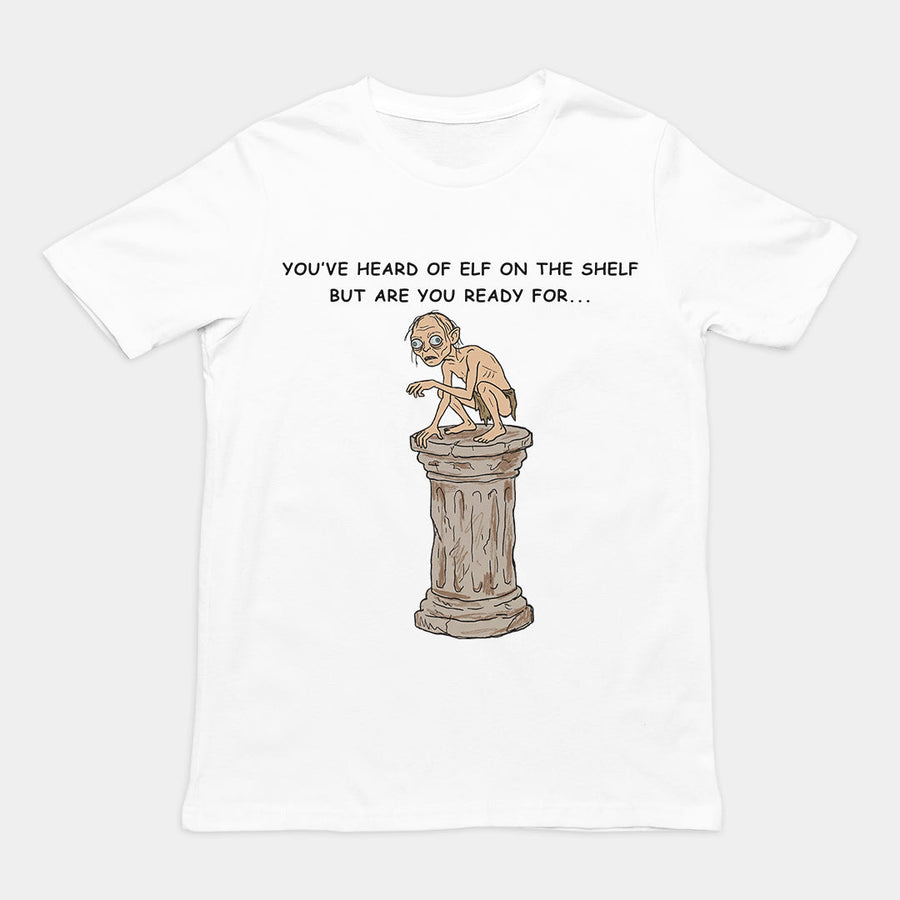 You've heard of elf on the shelf but are you ready for Gollum on a Collumn T-Shirt Orbital Clothing