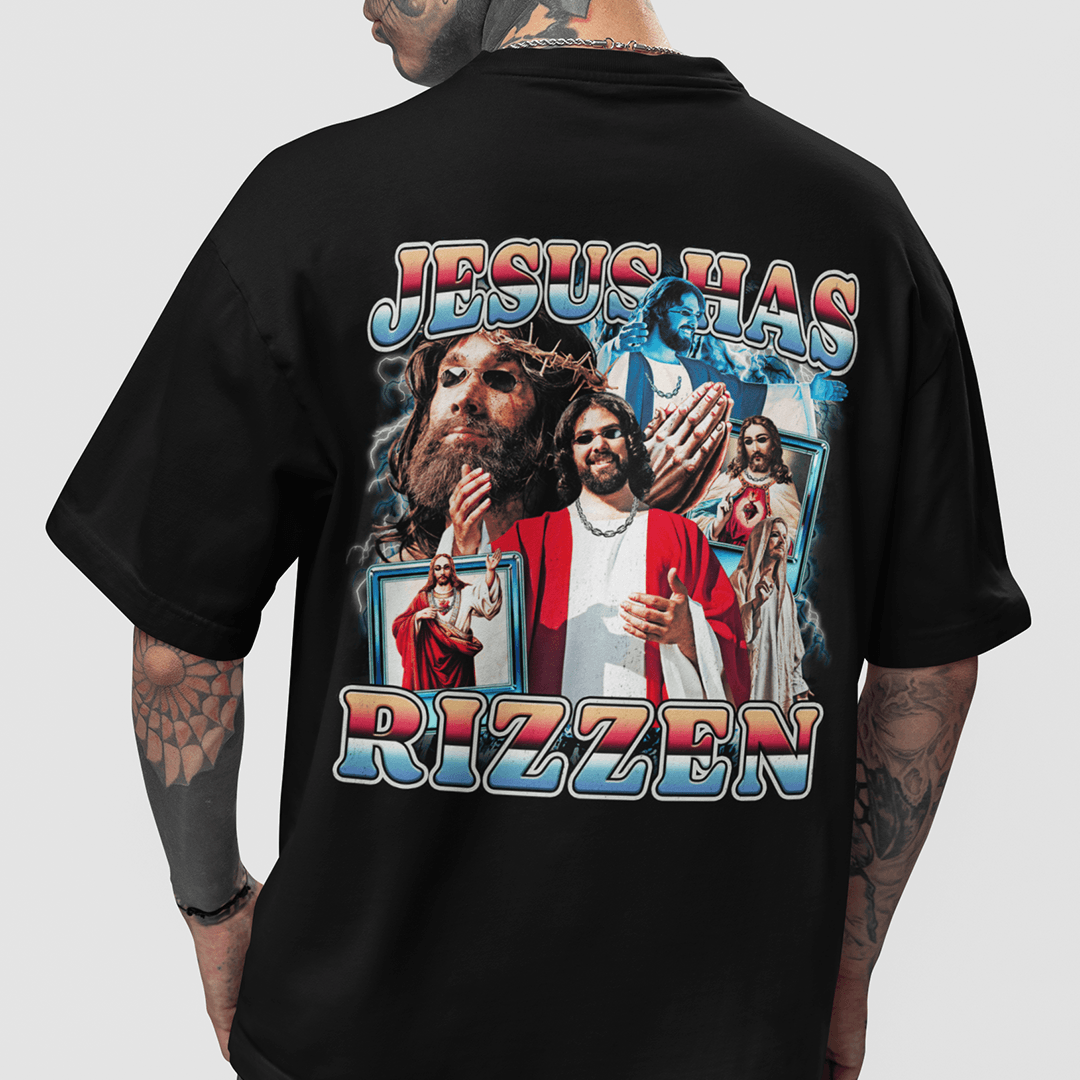 Jesus Has Rizzen (Updated Design) t-shirt (backprint) - Orbital Clothing