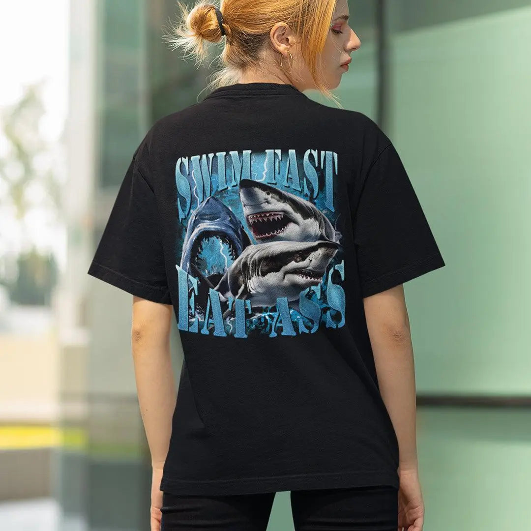 Swim Fast Eat Ass t-shirt (backprint) - Orbital Clothing