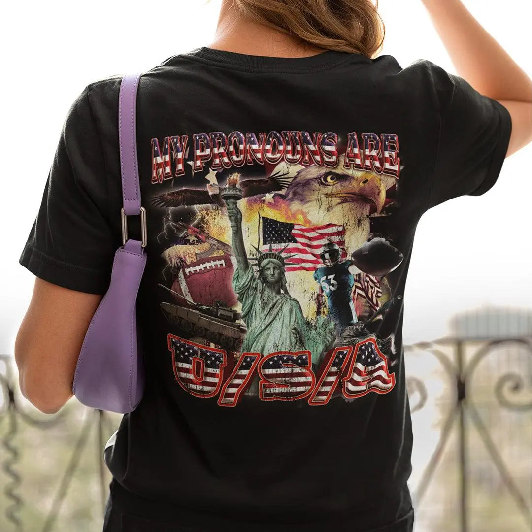 My Pronouns are USA t-shirt (backprint) - Orbital Clothing