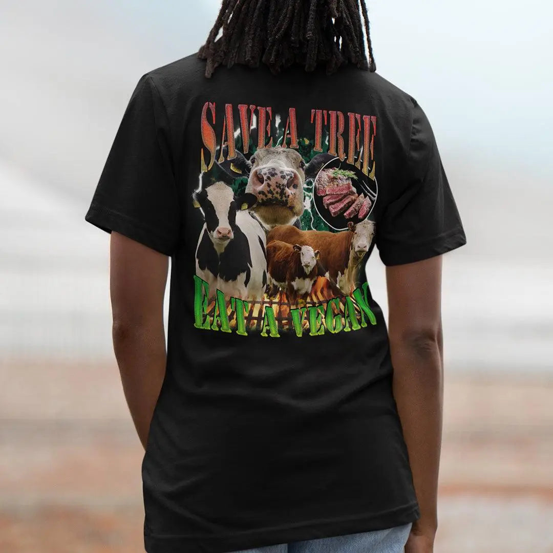 Save a Tree Eat a Vegan t-shirt (backprint) - Orbital Clothing