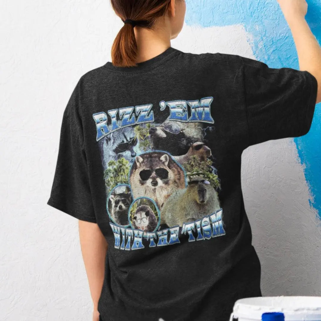 Rizz 'em with the 'tism t-shirt (backprint) - Orbital Clothing