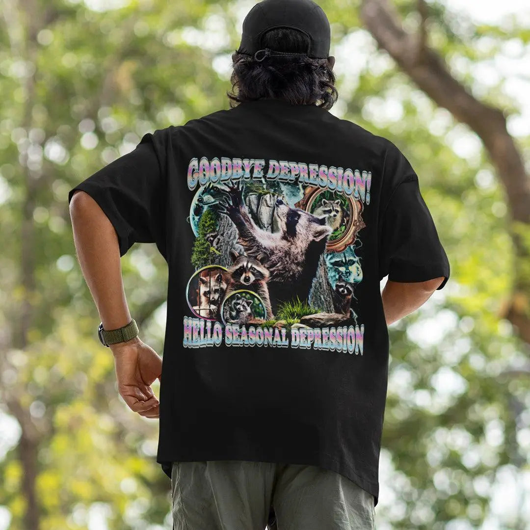 Goodbye Depression! Hello Seasonal Depression t-shirt (backprint) - Orbital Clothing