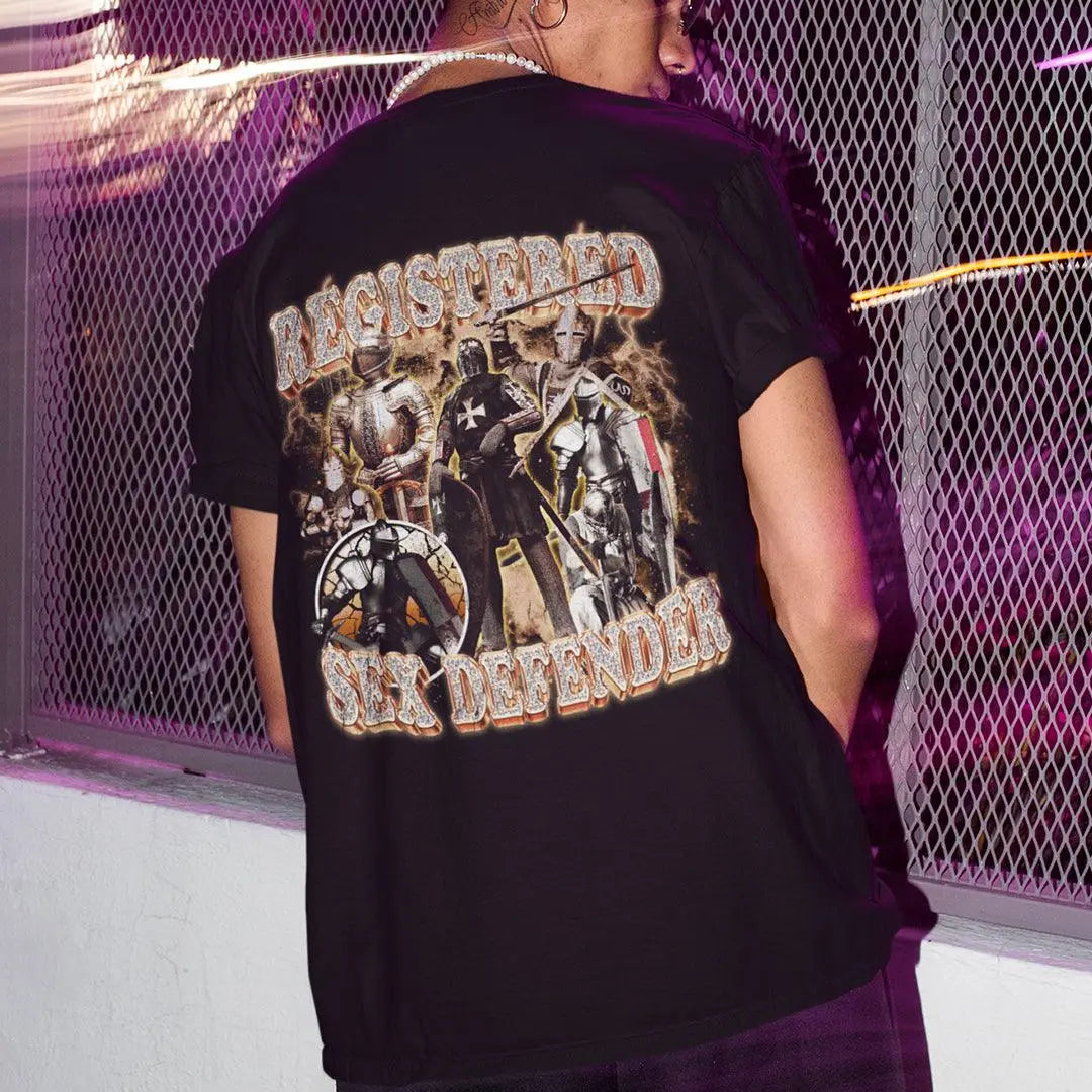 Registered Sex Defender t-shirt (backprint) - Orbital Clothing