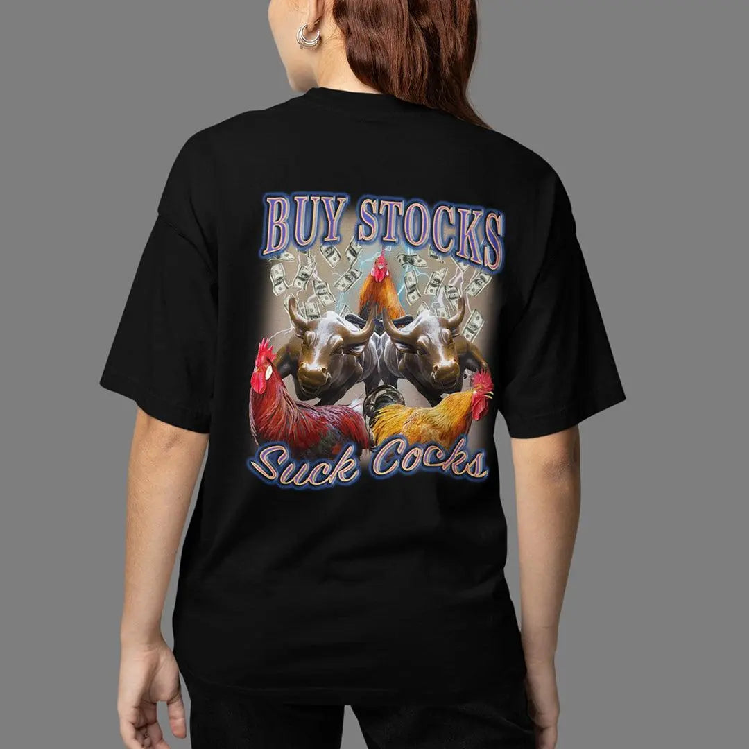 Buy Stocks suck cocks t-shirt (backprint) - Orbital Clothing