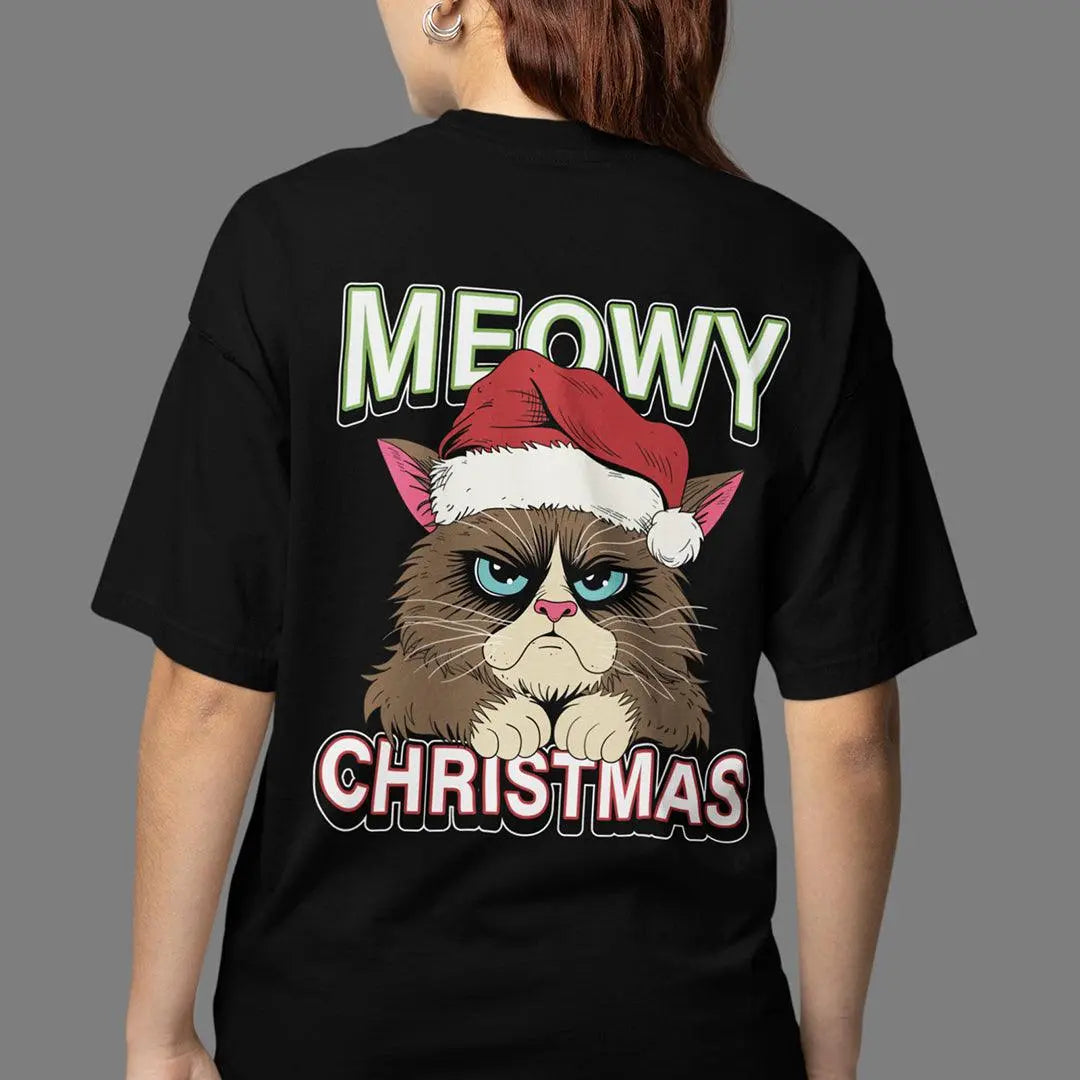 Meowy Christmas t-shirt (backprint) - Orbital Clothing