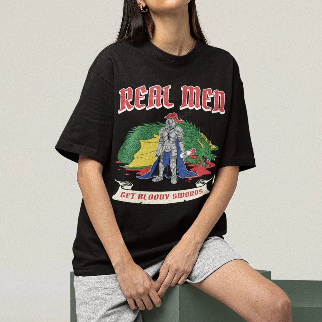 Real Men Get Bloody Swords T-Shirt - Orbital Clothing
