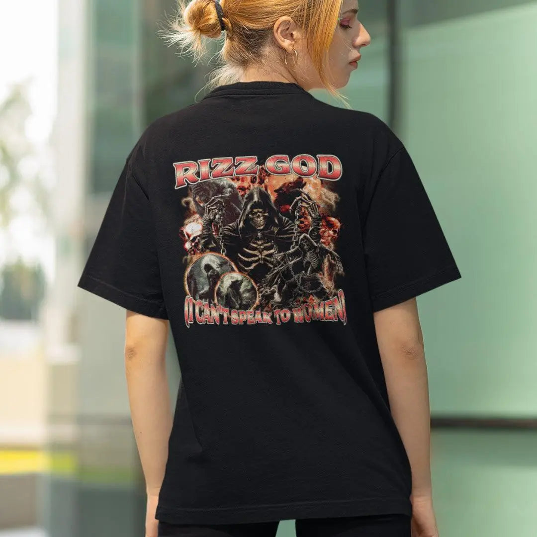 Rizz God (I Can't Speak to Women) t-shirt (backprint) - Orbital Clothing