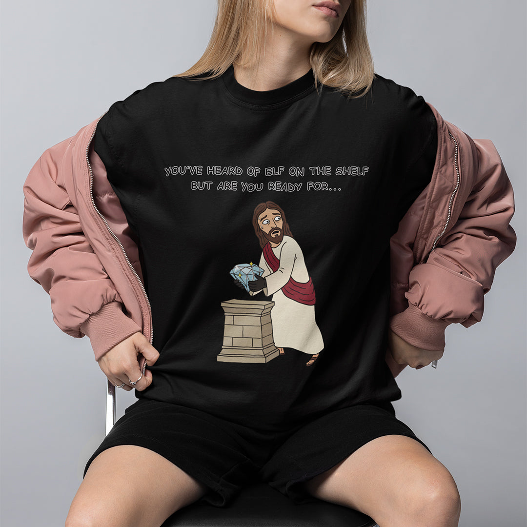 You've heard of elf on the shelf but are you ready for Christ on a Heist T-Shirt Orbital Clothing