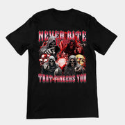 Bijt nooit in de hand die je vingert T-shirt (achterkant)