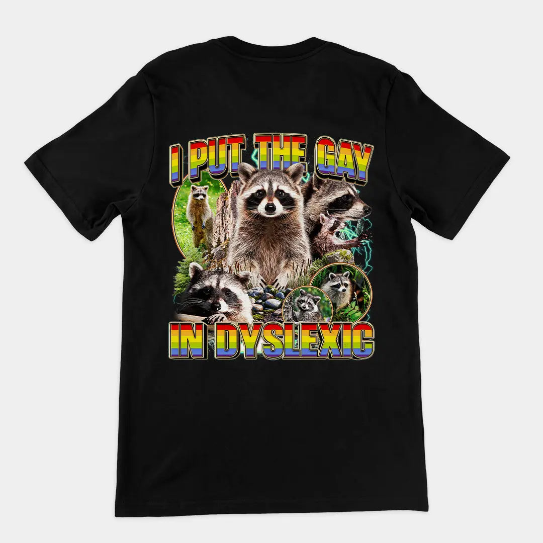 I put the gay in dyslexic (vintage) T-Shirt (backprint) Orbital Clothing