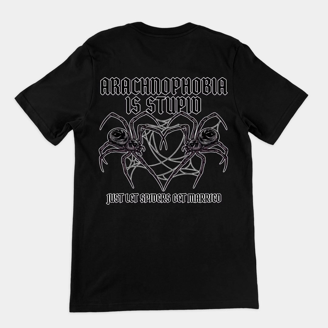 Arachnophobia is stupid just lets spiders get married T-Shirt (backprint) Orbital Clothing