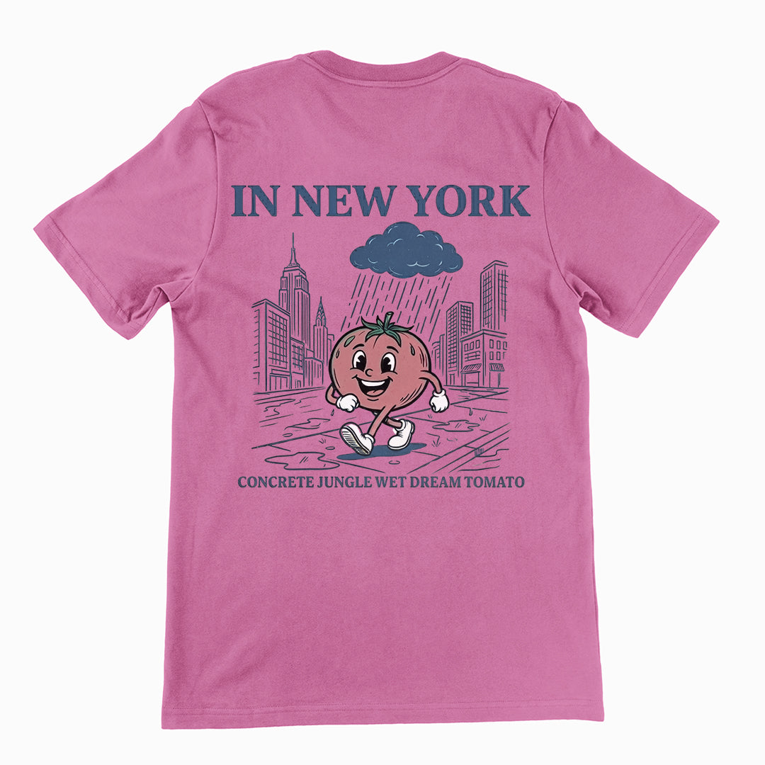 In New York Concrete Jungle Wet Dream Tomato T-Shirt (backprint) Orbital Clothing