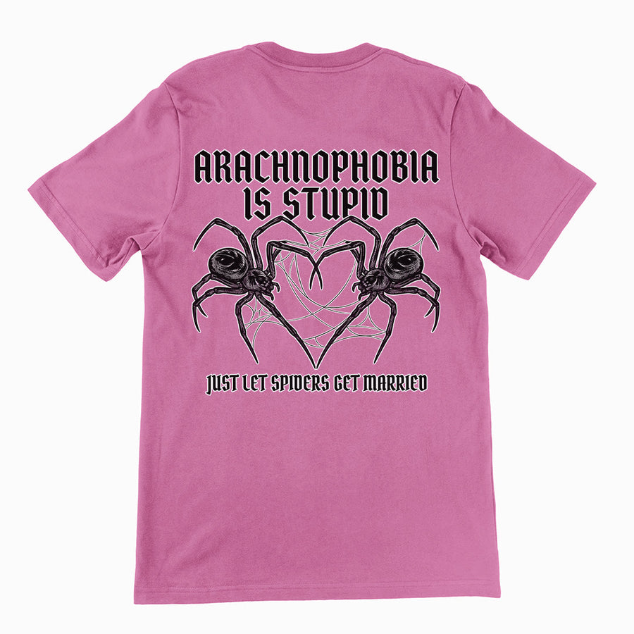 Arachnophobia is stupid just lets spiders get married T-Shirt (backprint) Orbital Clothing