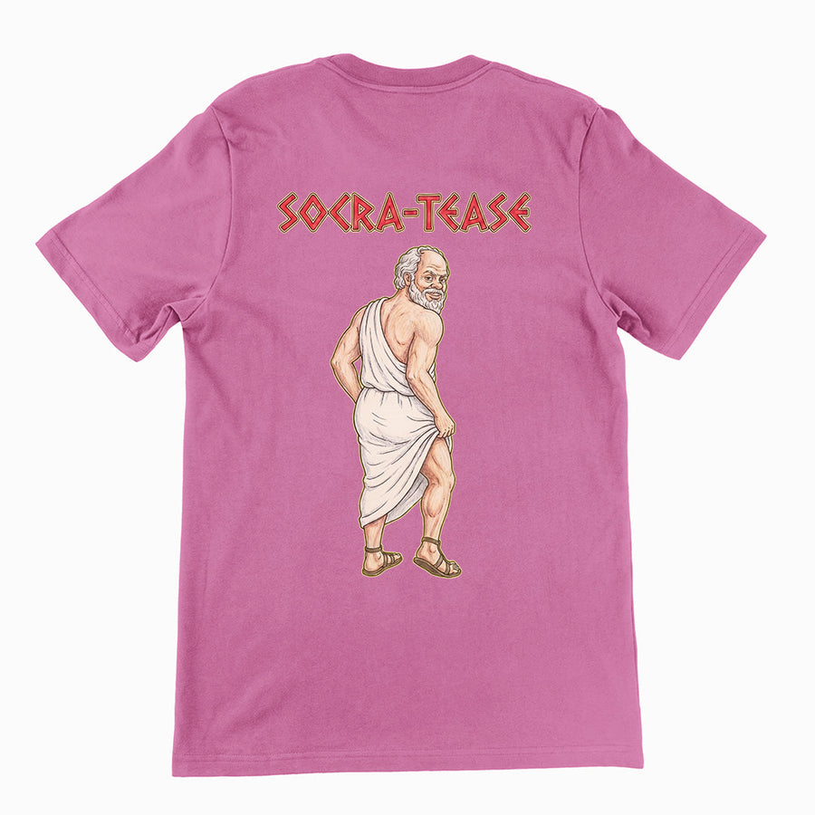 Socra-tease (Socrates being a tease) T-Shirt (backprint) Orbital Clothing