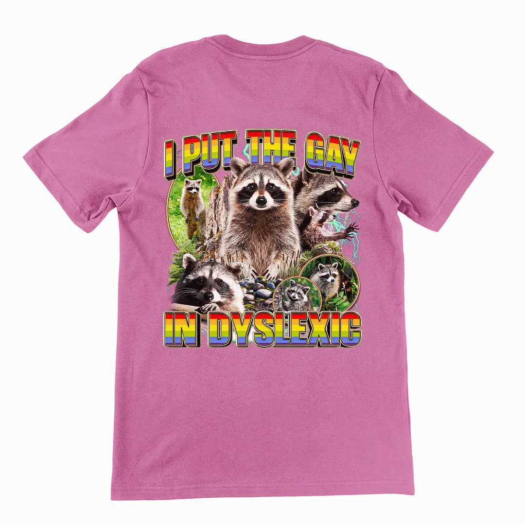 I put the gay in dyslexic (vintage) T-Shirt (backprint) Orbital Clothing
