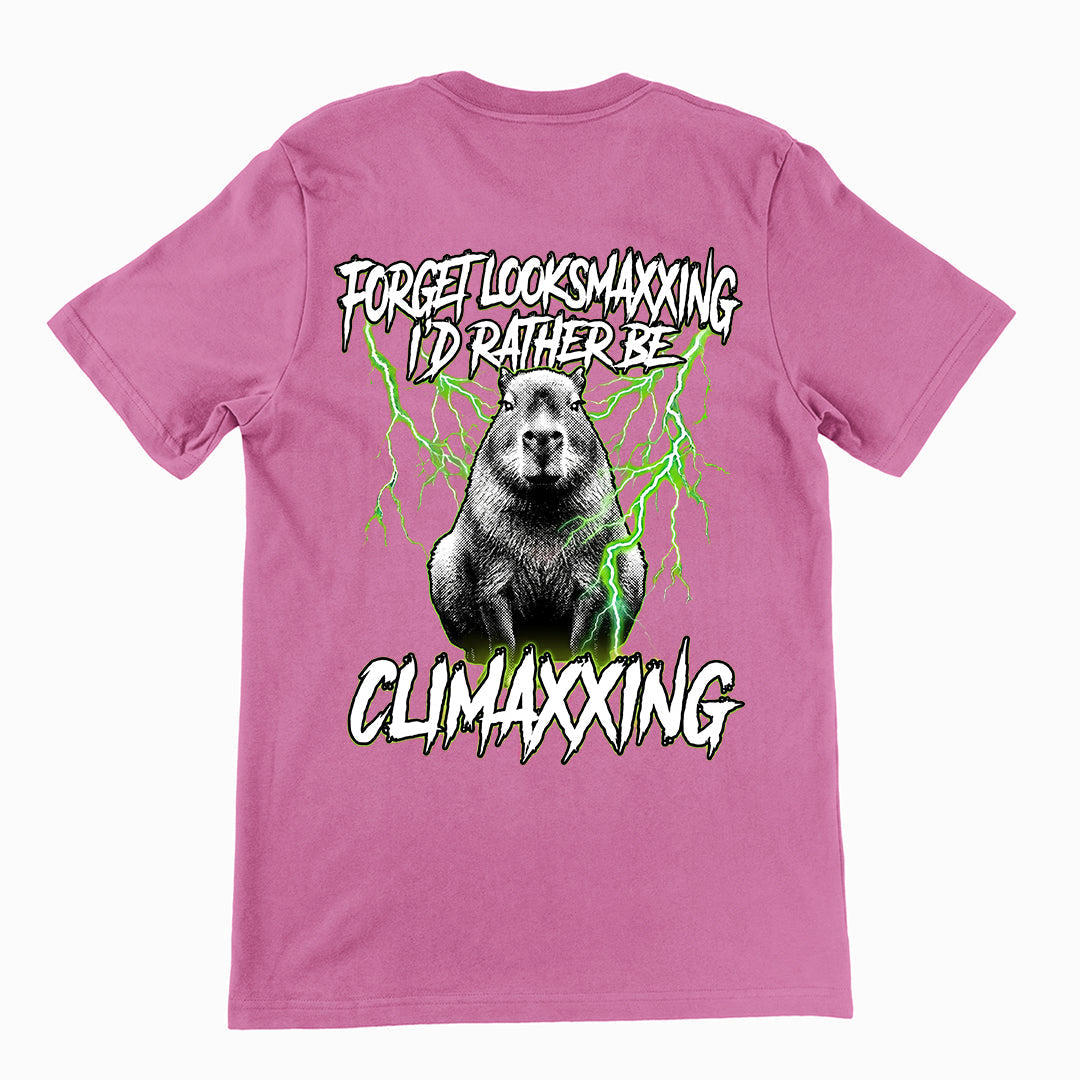 Forget Looksmaxxing I'd rather be Climaxxing T-Shirt (backprint) Orbital Clothing