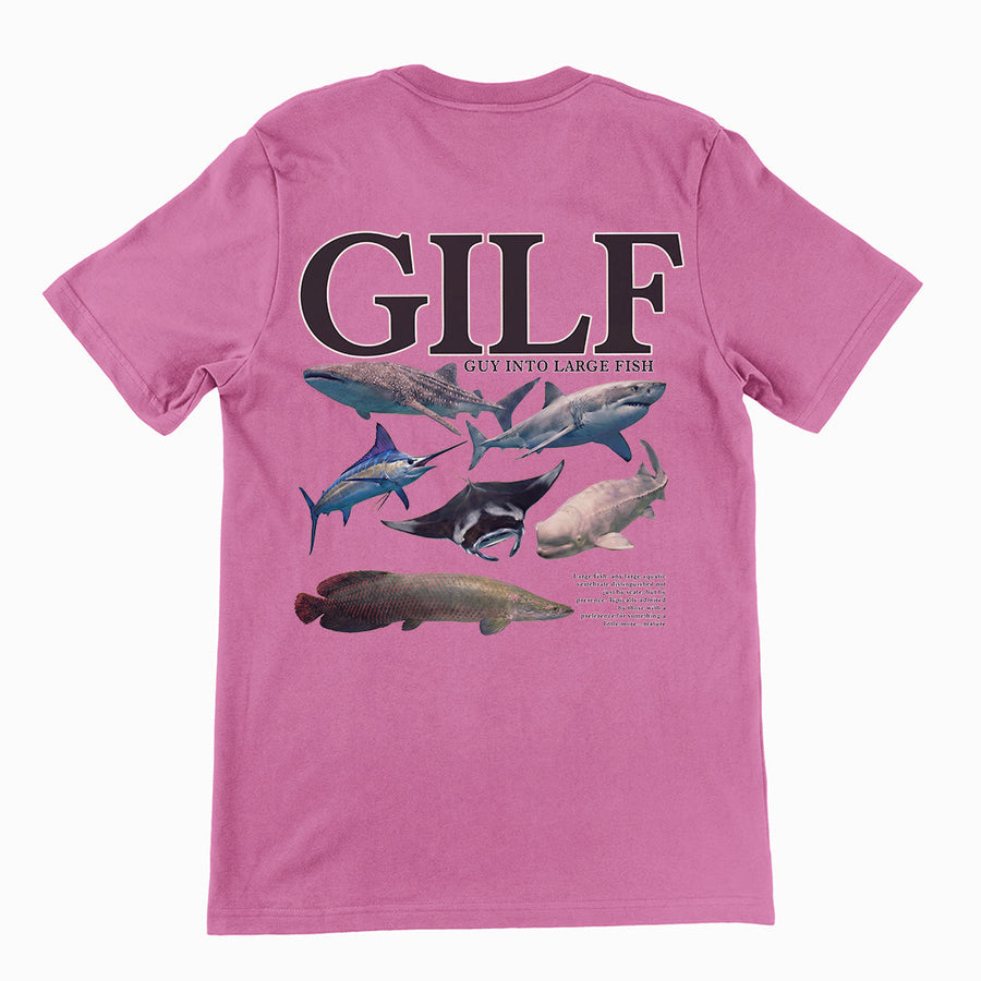 GILF (guy into large fish) T-Shirt (backprint) Orbital Clothing