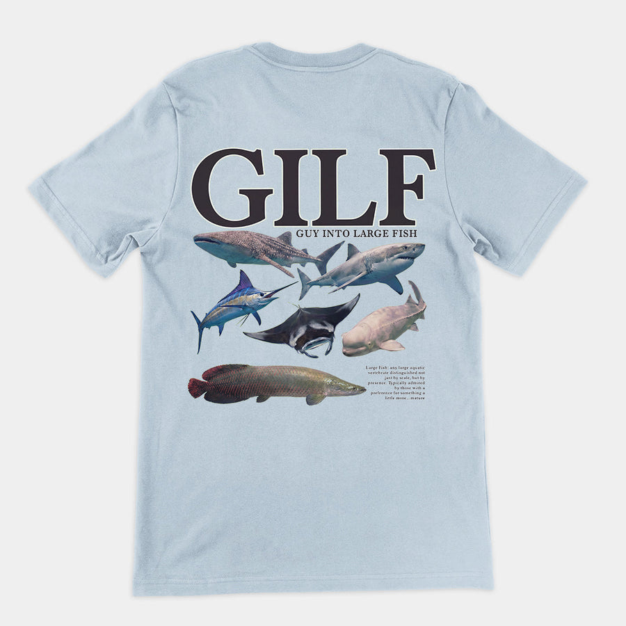 GILF (guy into large fish) T-Shirt (backprint) Orbital Clothing
