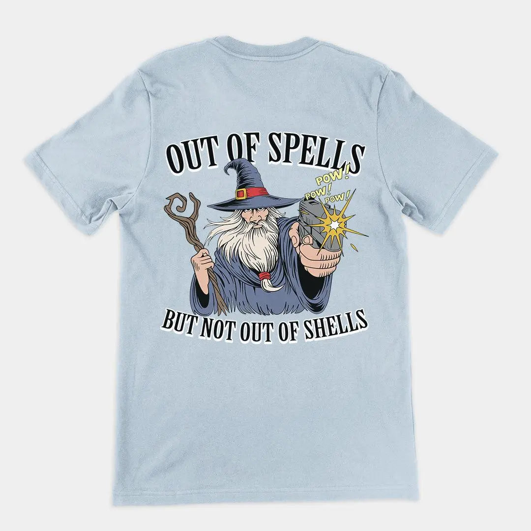 Out of Spells but Not Out of Shells T-Shirt (backprint) - Orbital Clothing