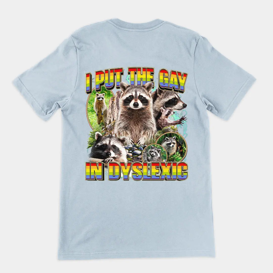 I put the gay in dyslexic (vintage) T-Shirt (backprint) Orbital Clothing