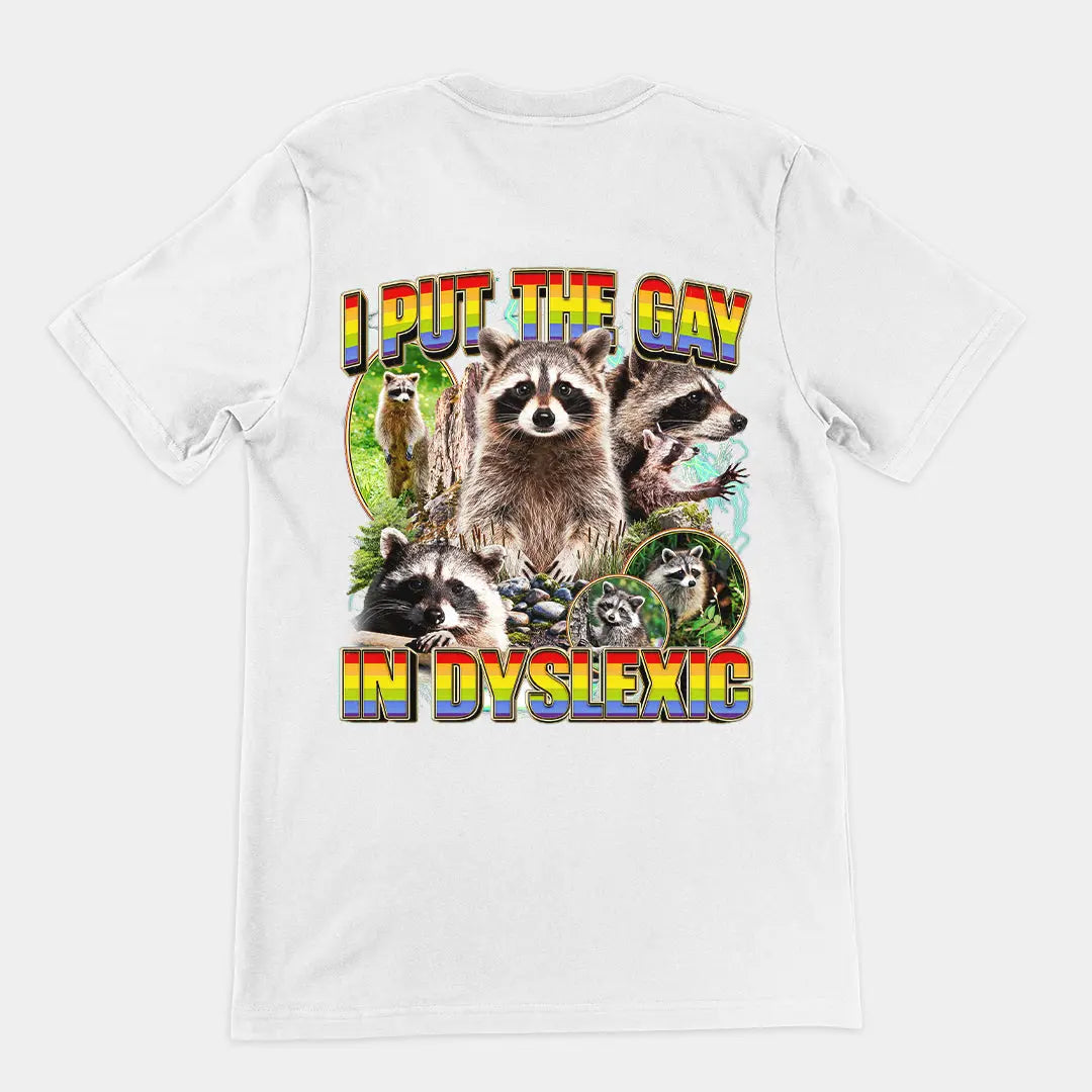 I put the gay in dyslexic (vintage) T-Shirt (backprint) Orbital Clothing