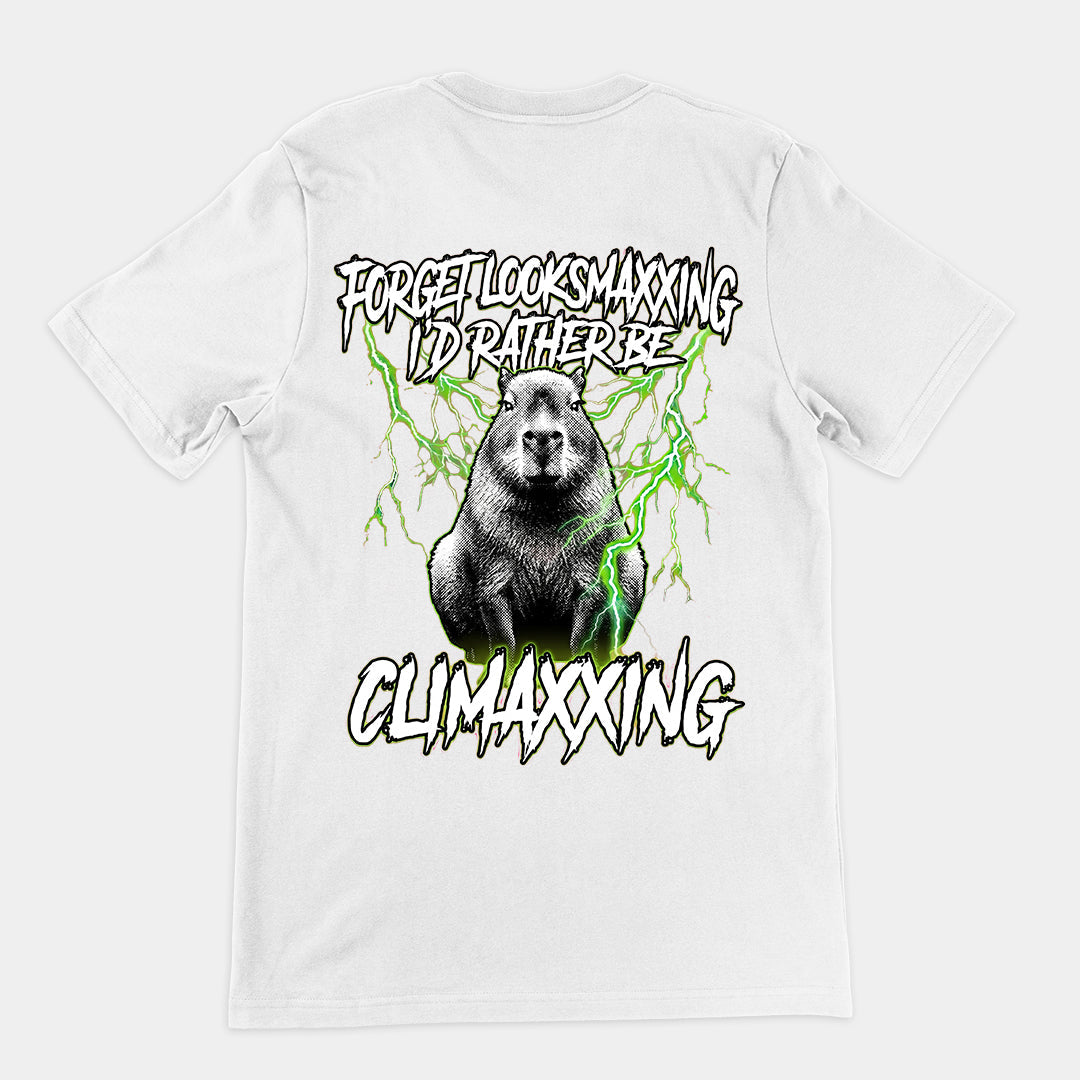 Forget Looksmaxxing I'd rather be Climaxxing T-Shirt (backprint) Orbital Clothing