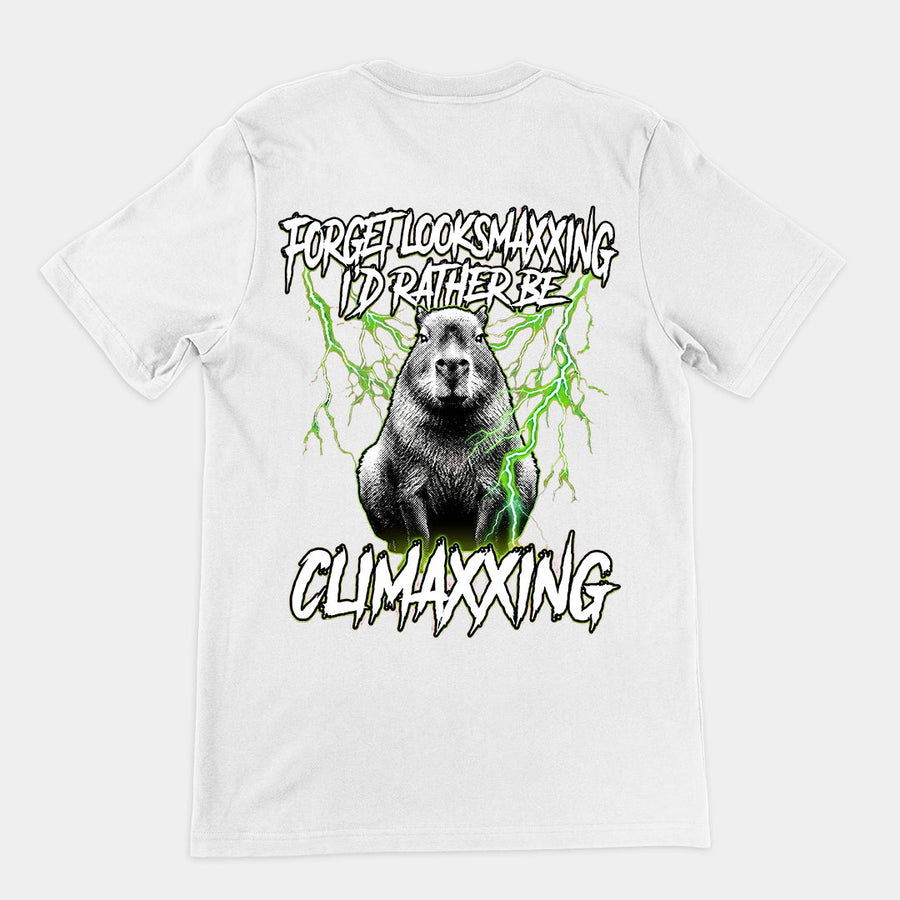 Forget Looksmaxxing I'd rather be Climaxxing T-Shirt (backprint) Orbital Clothing