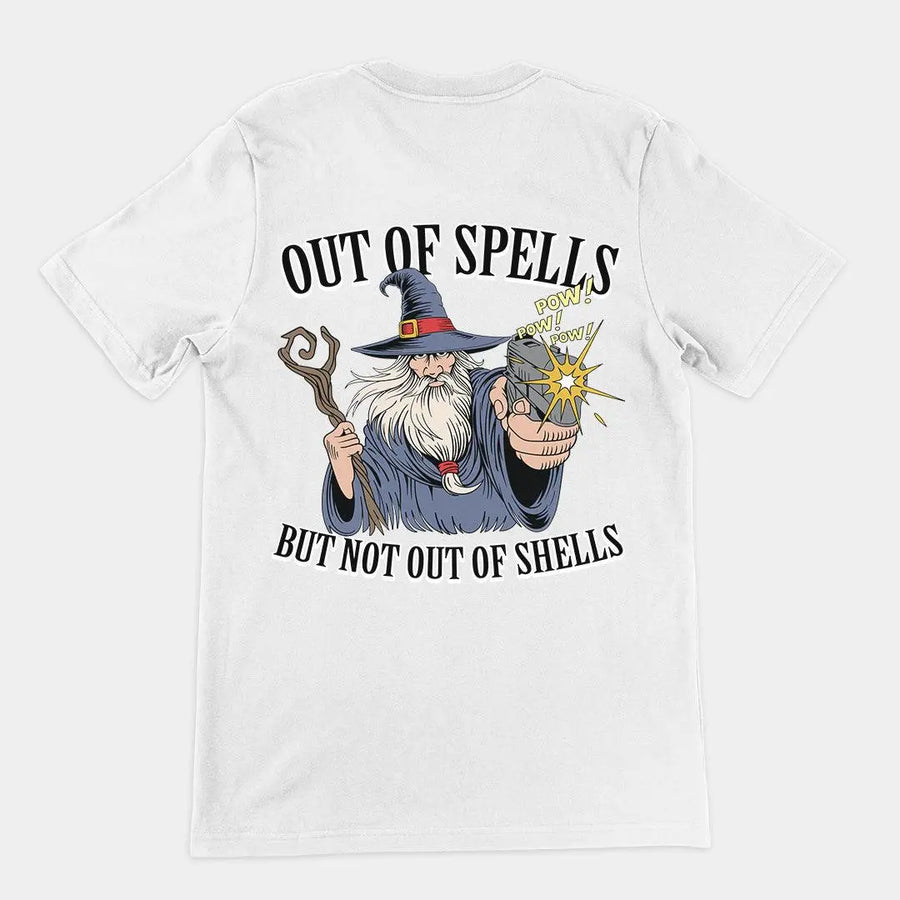 Out of Spells but Not Out of Shells T-Shirt (backprint) - Orbital Clothing