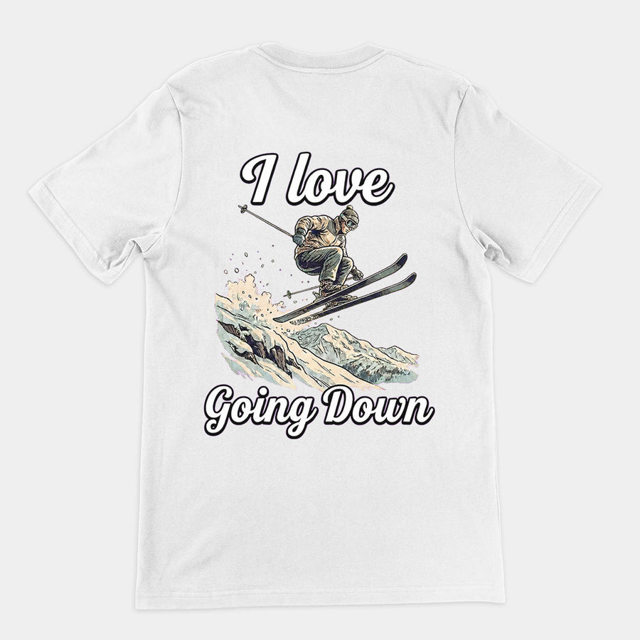 I love going down (skiing) T-Shirt (backprint) Orbital Clothing