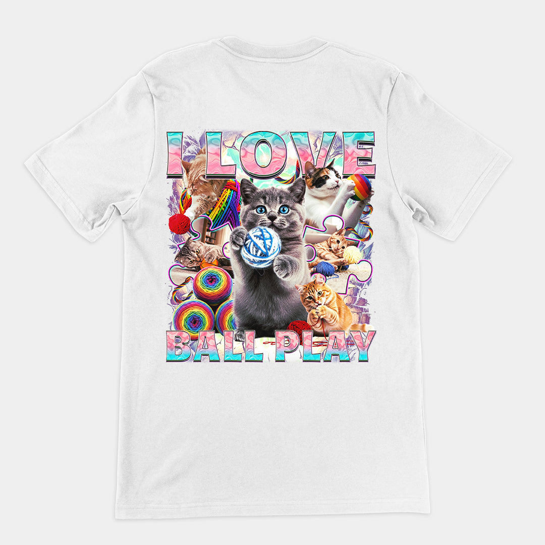 I love ball play (cats) T-Shirt (backprint) Orbital Clothing