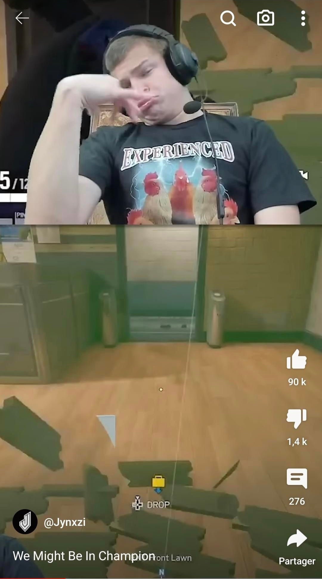 Twitch streamer Jynxzi wearing the EXPERIENCED COCK HANDLER graphic tee featuring roosters during a live gaming stream.