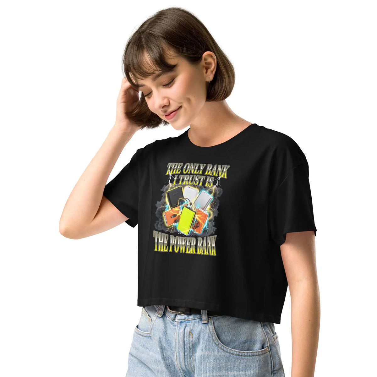 The only bank I trust is the power bank Women’s crop top Orbital Clothing