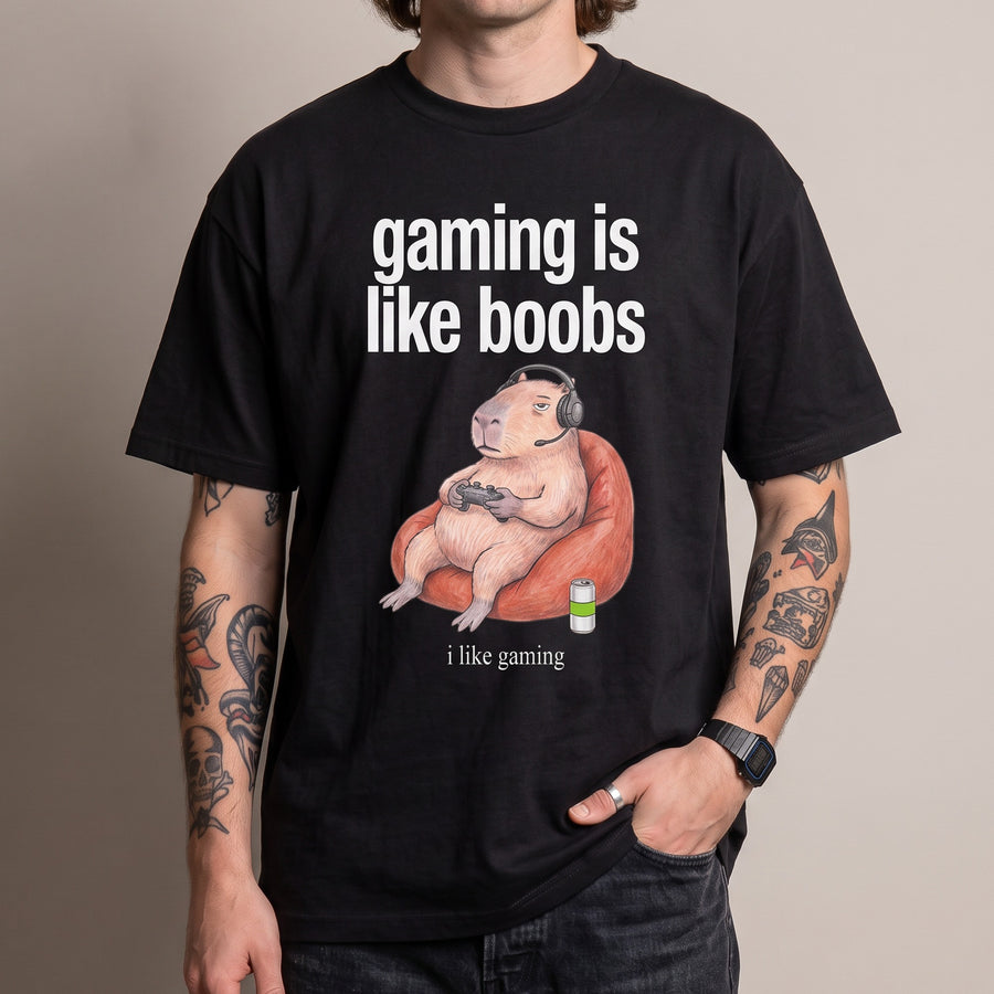 Gaming Is Like Boobs T-Shirt - Orbital Clothing