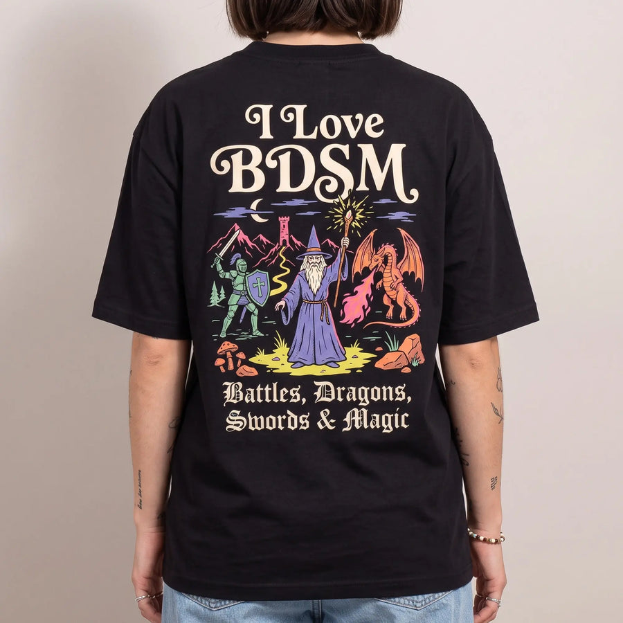 I Love BDSM (Battles, Dragons, Swords & Magic) T-Shirt (backprint) - Orbital Clothing