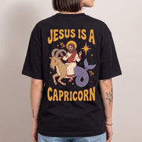 Jesus Is A Capricorn T-Shirt (backprint) - Black / S