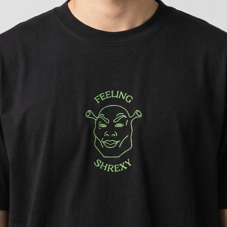 Feeling Shrexy (embroidered) T-Shirt in Black, worn, close-up of the stitching