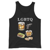 LGBTQ (liquor, guns, beers, tacos, quesadillas) Tank Top - Black / S