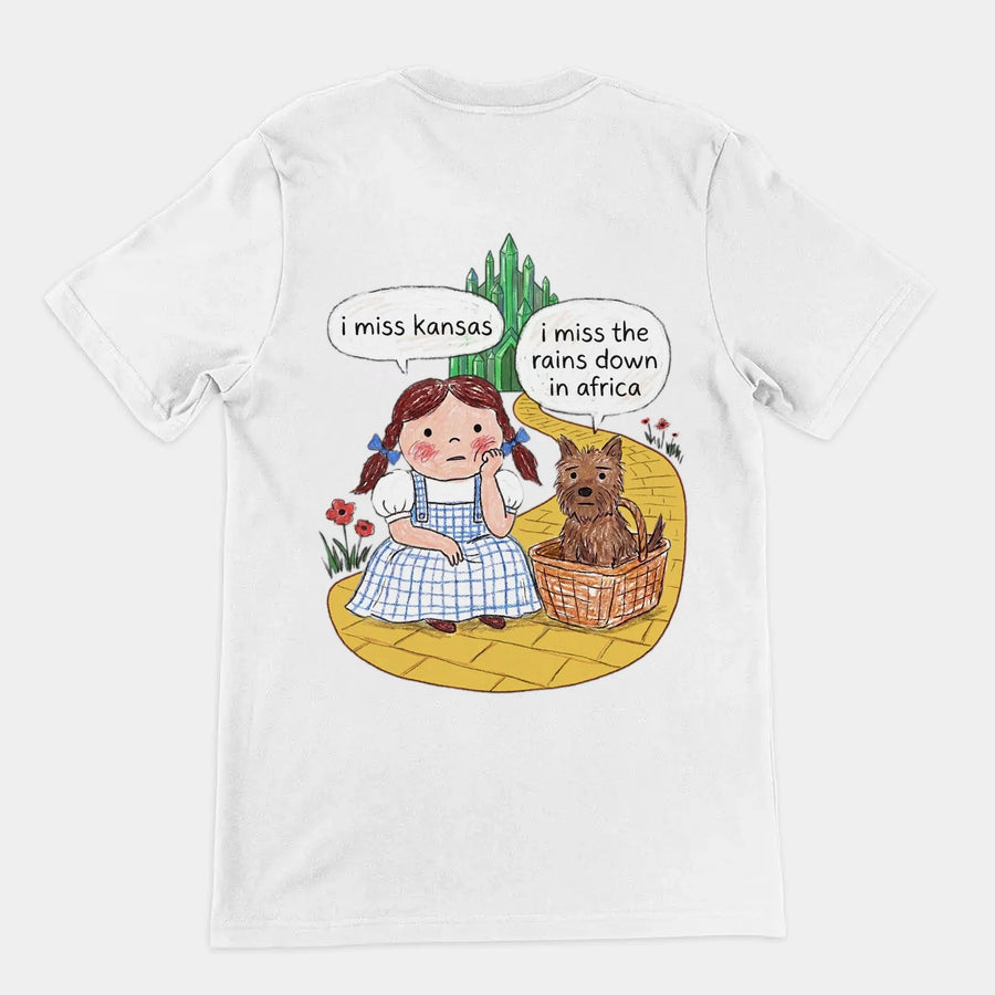 I Miss Kansas (I Miss The Rains Down In Africa) T-Shirt (backprint) Orbital Clothing