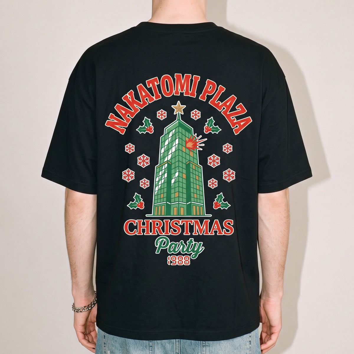 Nakatomi Plaza Christmas Party T-Shirt (backprint) - Orbital Clothing